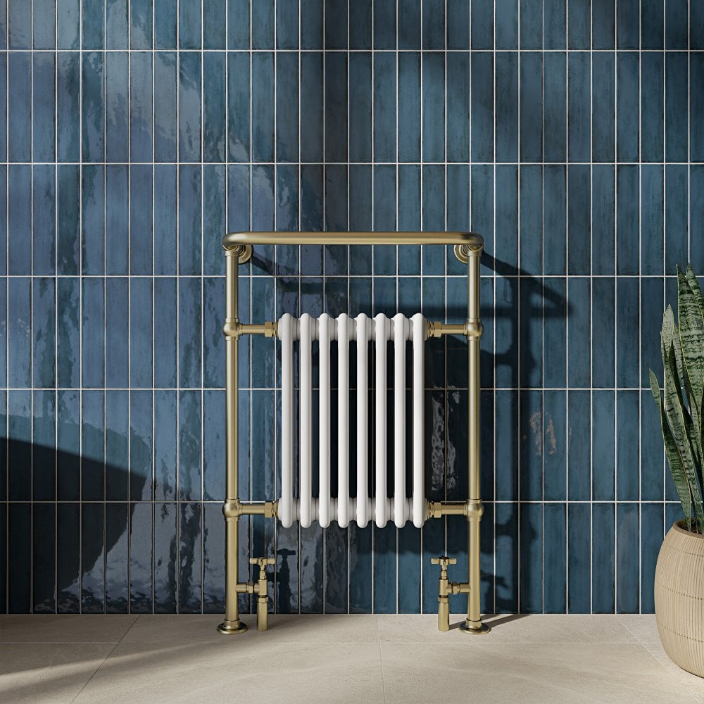 Larissa Traditional Brushed Brass & White Towel Warmer Radiator Frame Set 952mm