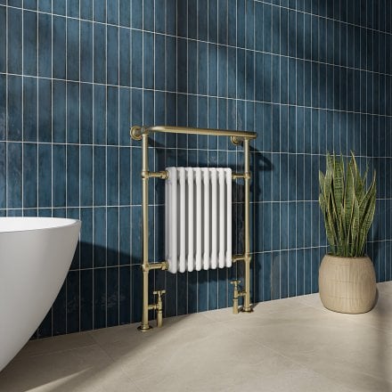 Larissa Traditional Brushed Brass & White Towel Warmer Radiator Frame Set 952mm