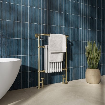 Larissa Traditional Brushed Brass & White Towel Warmer Radiator Frame Set 952mm
