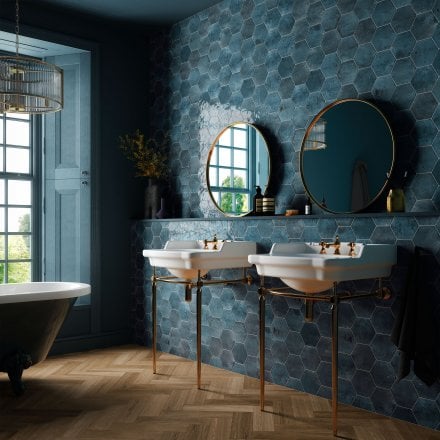 Blue Gloss - Aura Smooth Hexagon Ceramic Wall Tile 150 x 173mm