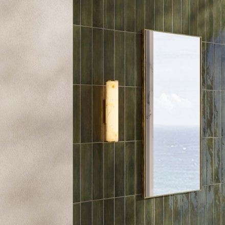 Lucenti Alabaster Slender Cylinder Brushed Gold Wall Sconce 300mm