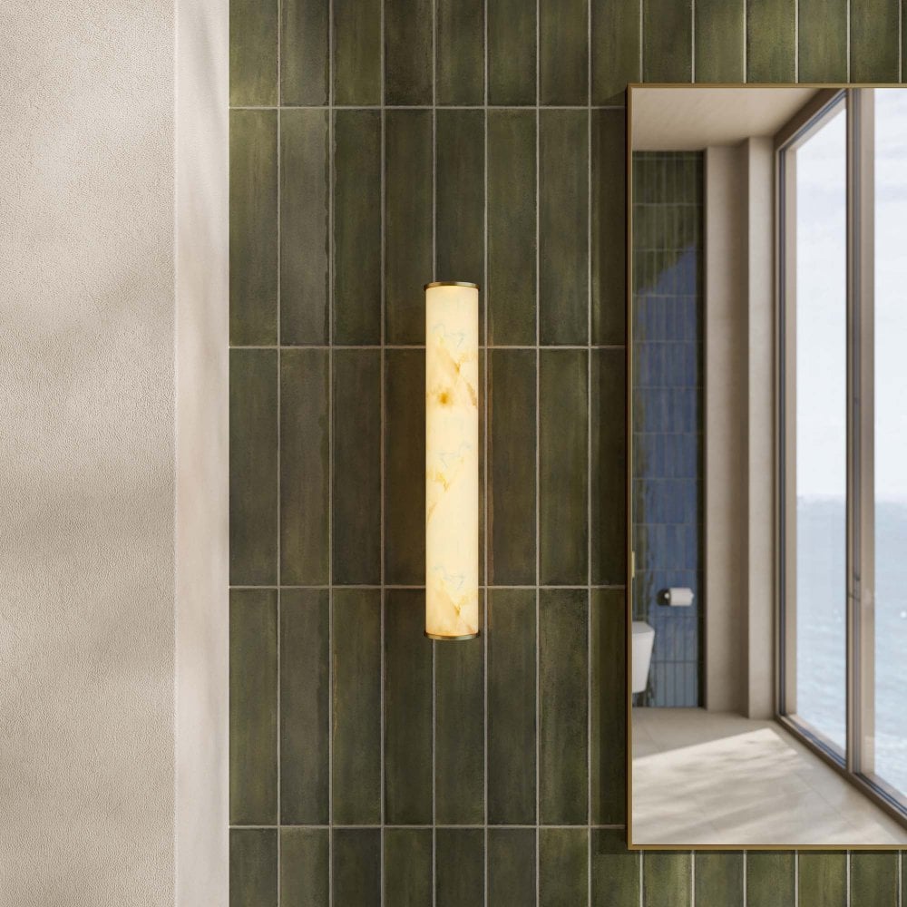 Lucenti Alabaster Slender Cylinder Brushed Gold Wall Sconce 400mm
