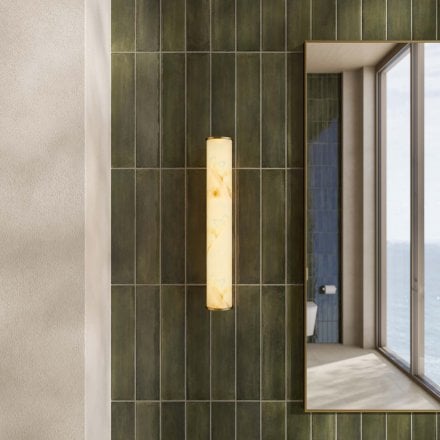Lucenti Alabaster Slender Cylinder Brushed Gold Wall Sconce 400mm