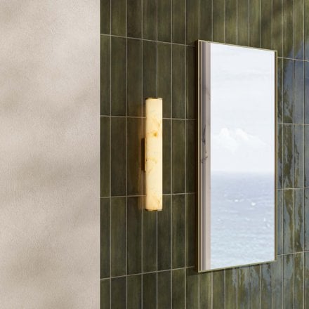 Lucenti Alabaster Slender Cylinder Brushed Gold Wall Sconce 400mm