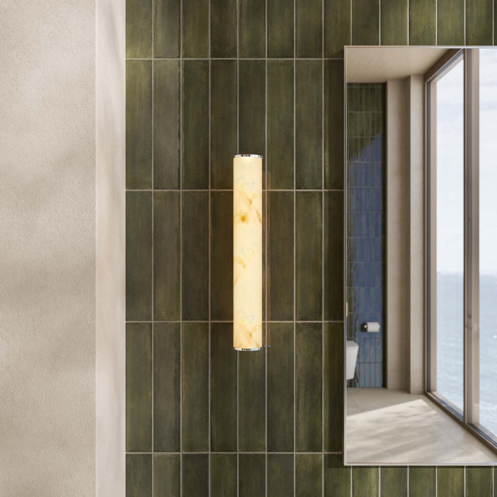 Lucenti Alabaster Slender Cylinder Chrome Wall Sconce 400mm