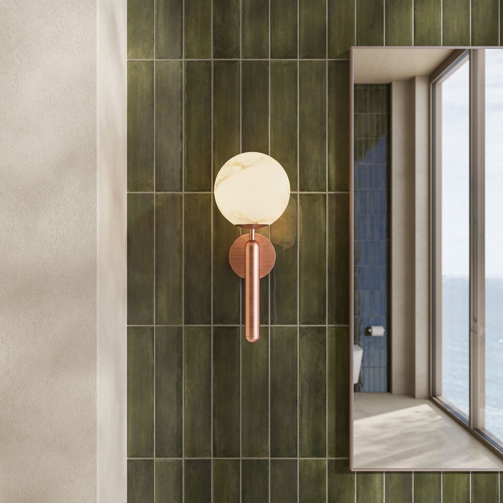 Lustra Alabaster Globe Brushed Copper Wall Sconce 370mm