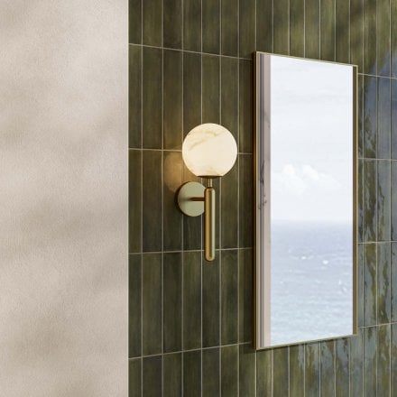 Lustra Alabaster Globe Brushed Gold Wall Sconce 370mm