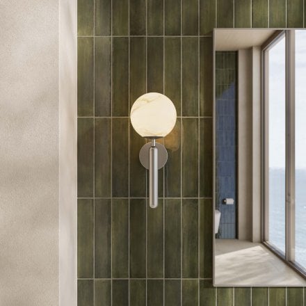 Lustra Alabaster Globe Brushed Steel Wall Sconce 370mm