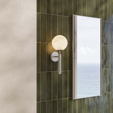 Lustra Alabaster Globe Brushed Steel Wall Sconce 370mm