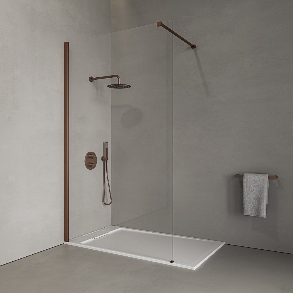 Modern Brushed Copper & Matte White Walk-in Shower Enclosure - Kit A