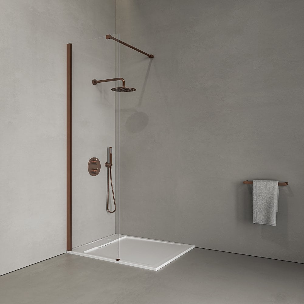 Modern Brushed Copper Shower Screen Glass
