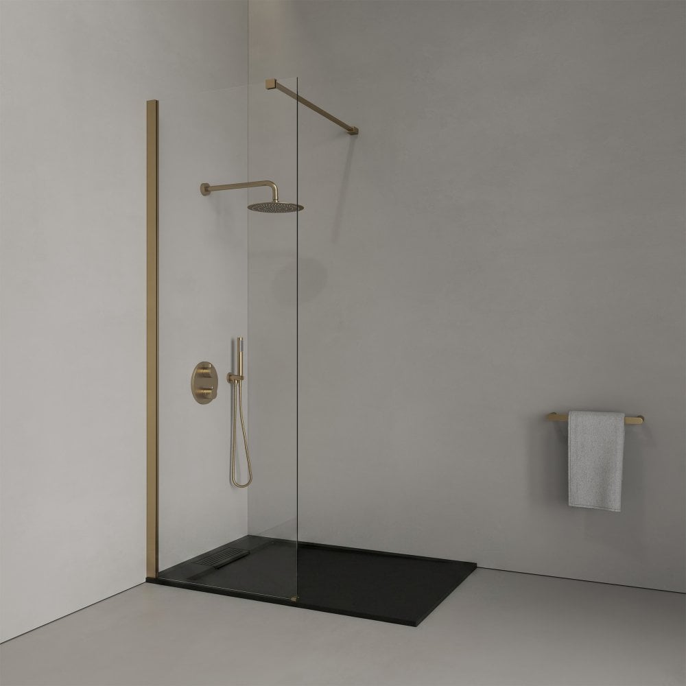 Modern Brushed Gold & Matt Black Walk-in Shower Enclosure - Kit A