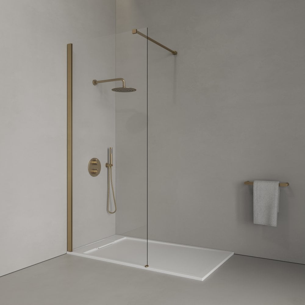 Modern Brushed Gold & Matt White Walk-in Shower Enclosure - Kit A