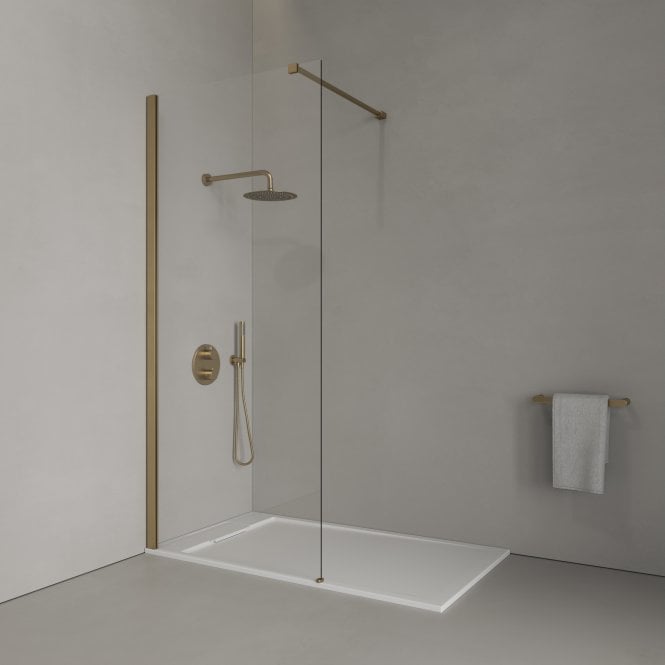 Modern Brushed Gold & Matt White Walk-in Shower Enclosure - Kit A