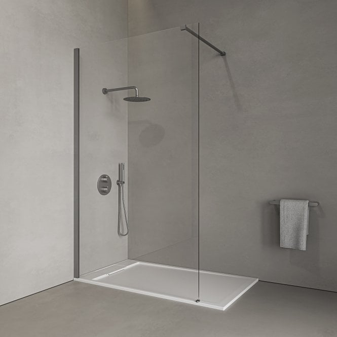 Modern Brushed Stainless & Matt White Walk-in Shower Enclosure - Kit A