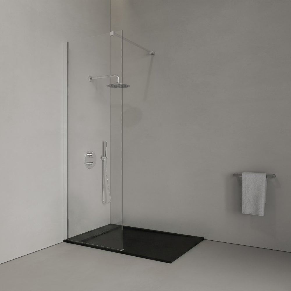 Modern Chrome & Matt Black Walk-in Shower Enclosure - Kit A