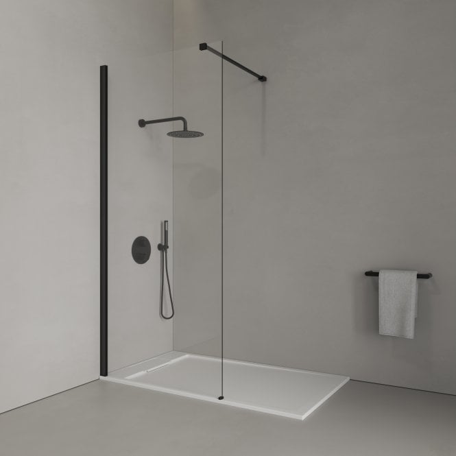 Modern Matt Black & Matt White Walk-in Shower Enclosure - Kit A