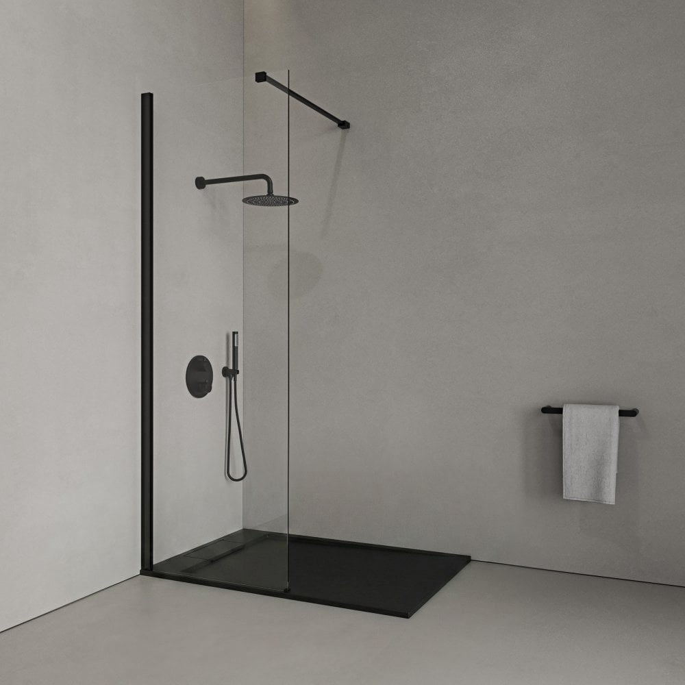 Modern Matt Black Walk-in Shower Enclosure - Kit A
