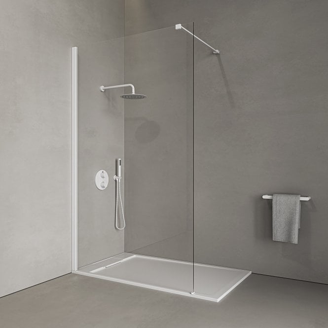 Modern Matte White Walk-in Shower Enclosure - Kit A
