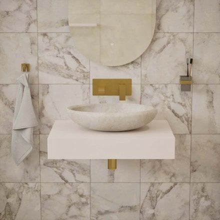 Niva White Travertine Marble Basin 500mm
