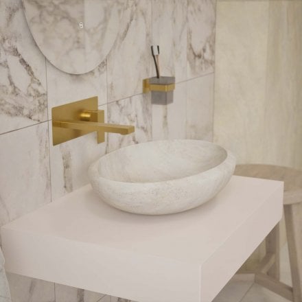 Niva White Travertine Marble Basin 500mm