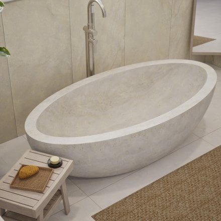 Niva White Travertine Marble bath 1800mm