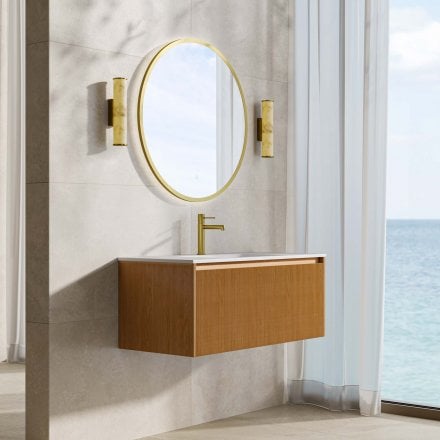 Capri 1000mm Oak Vanity Unit With Stone Basin