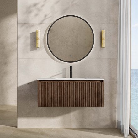 Capri 1000mm Walnut Vanity Unit With Stone Basin