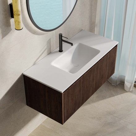 Capri 1000mm Walnut Vanity Unit With Stone Basin