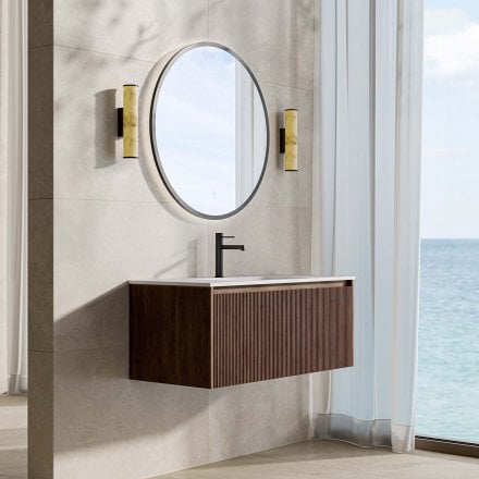 Capri 1000mm Walnut Vanity Unit With Stone Basin