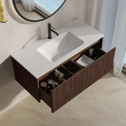 Capri 1000mm Walnut Vanity Unit With Stone Basin
