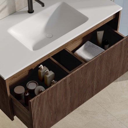 Capri 1000mm Walnut Vanity Unit With Stone Basin