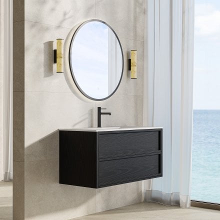 Florence 1000mm Matt Black Vanity Unit With Stone Basin