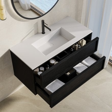 Florence 1000mm Matt Black Vanity Unit With Stone Basin