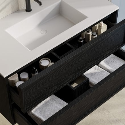 Florence 1000mm Matt Black Vanity Unit With Stone Basin