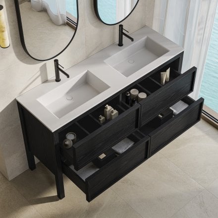 Florence 1400mm Matt Black Vanity Unit With Stone Basin