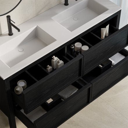 Florence 1400mm Matt Black Vanity Unit With Stone Basin