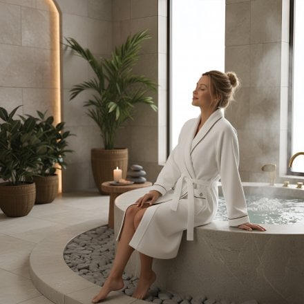 Grantley White Combed Cotton Bath Robe
