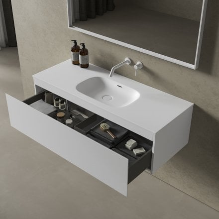 Kleber Fluted Vanity Unit with Stone Basin (Matt White 1200mm)