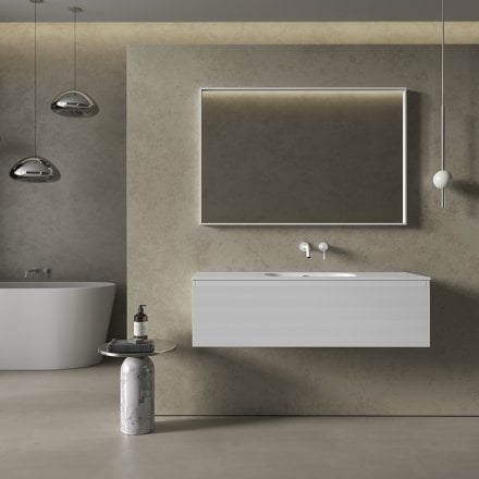 Kleber Fluted Vanity Unit with Stone Basin (Matt White 1200mm)