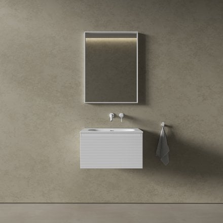Kleber Fluted Vanity Unit with Stone Basin (Matt White 600mm)