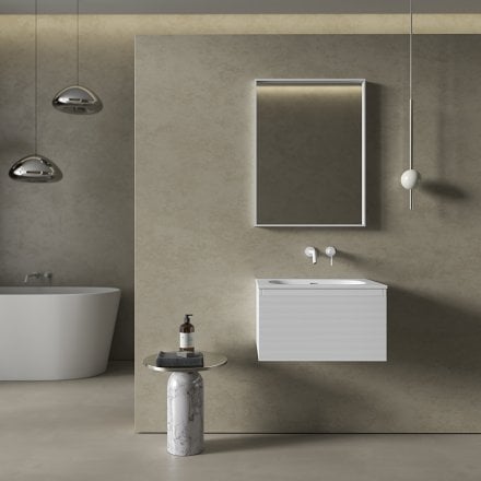 Kleber Fluted Vanity Unit with Stone Basin (Matt White 600mm)