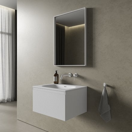 Kleber Fluted Vanity Unit with Stone Basin (Matt White 600mm)
