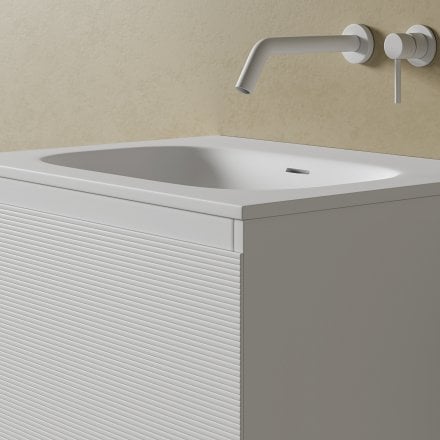 Kleber Fluted Vanity Unit with Stone Basin (Matt White 600mm)