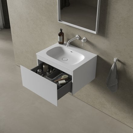 Kleber Fluted Vanity Unit with Stone Basin (Matt White 600mm)