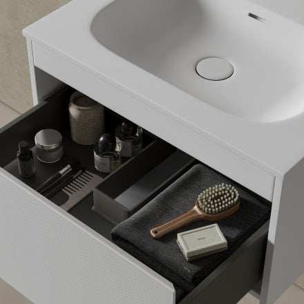 Kleber Fluted Vanity Unit with Stone Basin (Matt White 600mm)
