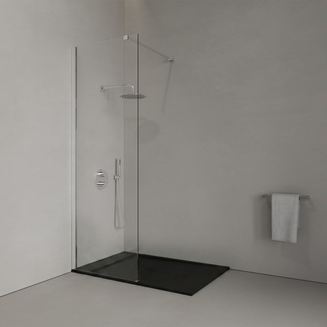 Modern Chrome & Matt Black Walk-in Shower Enclosure - Kit A