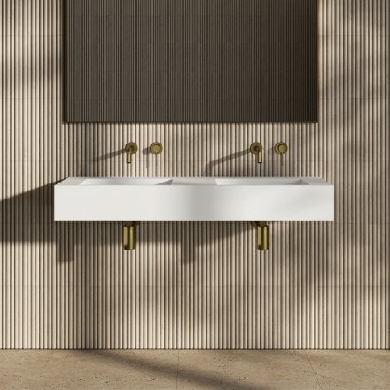 Vedra Matt White Wall Hung Double Stone Basin 1200mm
