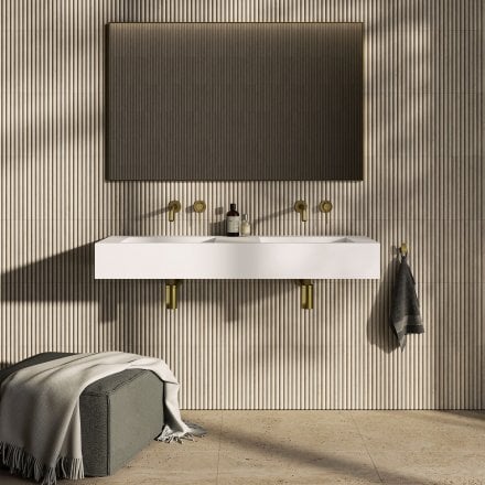 Vedra Matt White Wall Hung Double Stone Basin 1200mm