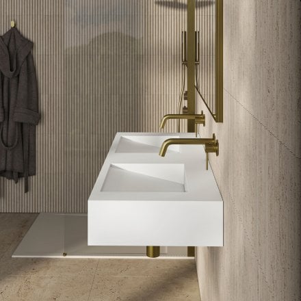 Vedra Matt White Wall Hung Double Stone Basin 1200mm